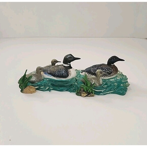 Vintage Loons With Babys On WaterFigurine Ceramic RARE 9.25